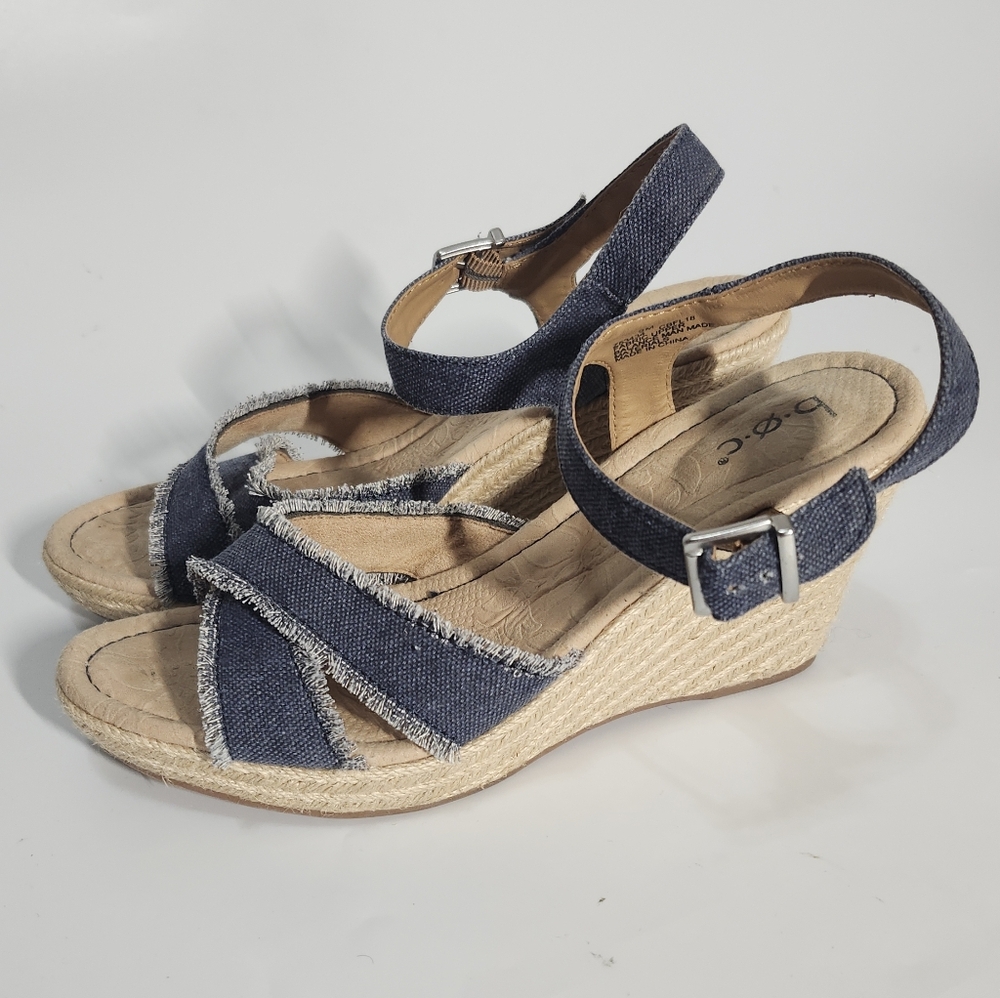 b.o.c. Denim Crisscross Ankle-Strap Wedge Sandals - Blue